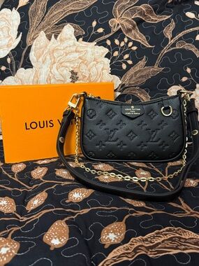 Louis Vuitton Black Embossed Monogram Crossbody Bag with Gold Chain